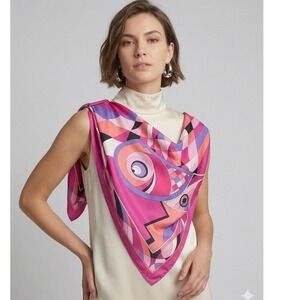 Vintage Tanner Silk Scarf Square 34' Printed  Italy Pink Abstract Geometric Eye